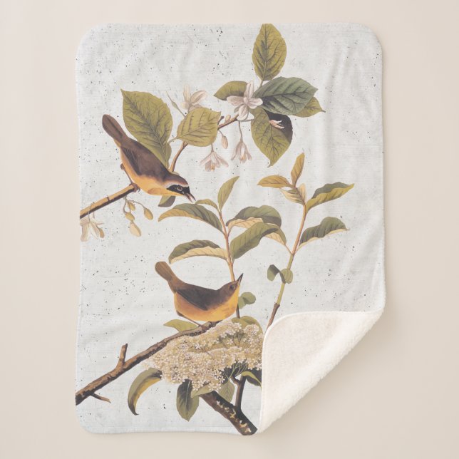 Maryland Yellowthroat Audubon Birds with Flowers Sherpa Blanket (Front)