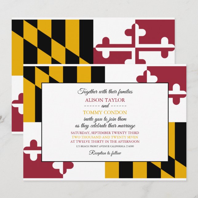Marylander Flag, Flag of Maryland Wedding Invitation (Front/Back)