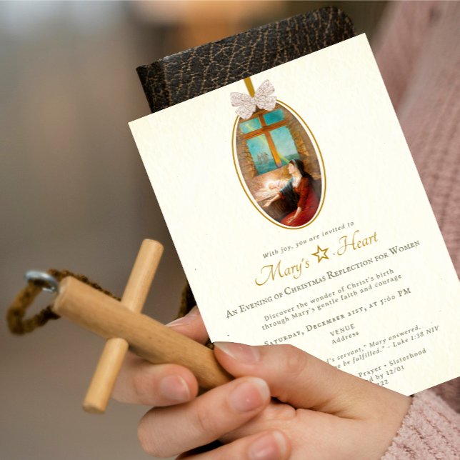 Mary's Heart Christmas Vintage Bow Women Ministry Invitation (Mary's Heart Christmas Vintage Bow Women Ministry Nativity Religious Spiritual Event Invitation)