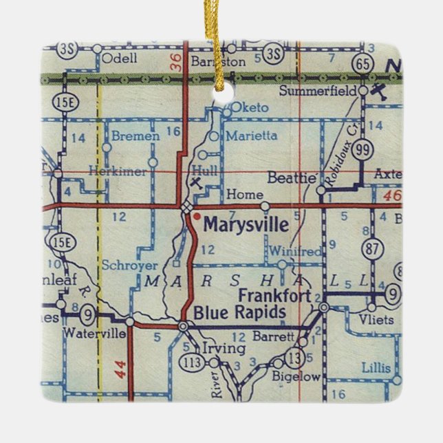 Marysville Kansas Vintage Map Ceramic Ornament (Front)