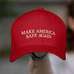 MASA Cap Make America Safe Again Embroidered Hat<br><div class="desc">This "great" thing doesn't seem to be working out so well. This anti maga political opposition had is embroidered with teh words "MAKE AMERICA SAFE AGAIN" but is also templated for you to change these words to whatever you'd like,  as long as its fits.</div>