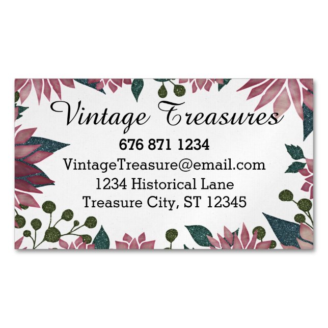 Masala Mulled Wine Floral Pattern Magnetic Business Card (Front)