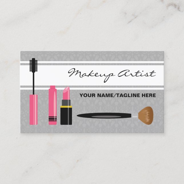 Mascara Lipstick And Brush Makeup Artist Business Card (Front)
