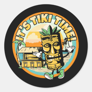 mascot-tiki-with-beach-bar-it039s-tiki-time classic round sticker