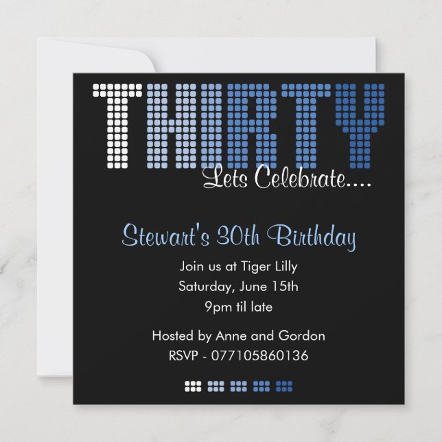 Masculine 30th THIRTY Birthday Party Invitation (Front)