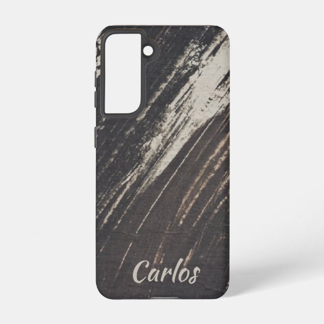 Masculine and Modern Black and Beige Paint Strokes Samsung Galaxy S21 Case (Back)
