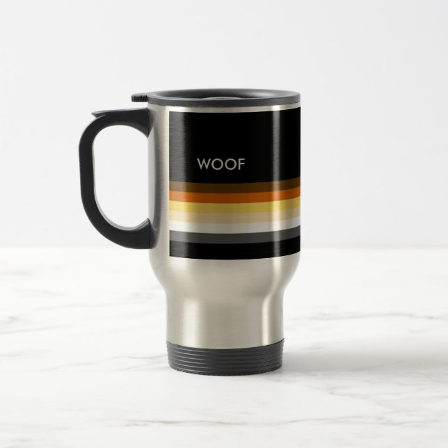Masculine and Sleek Gay Bear Pride Flag woof Travel Mug (Left)