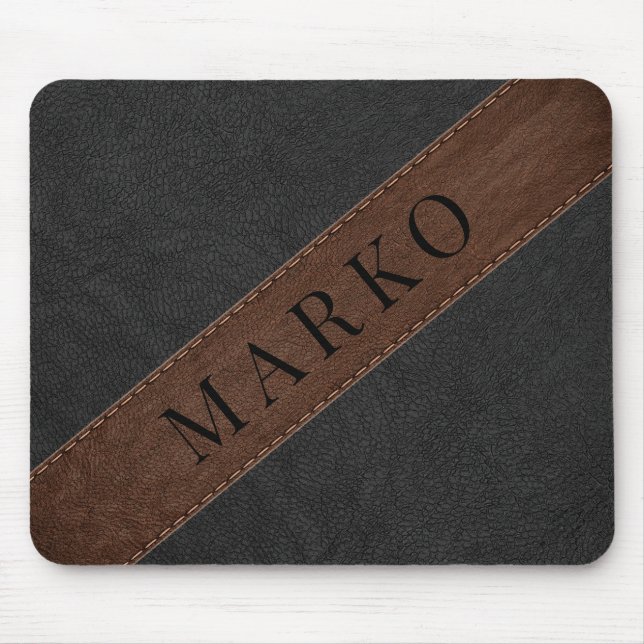 Masculine black and brown faux leather mouse mat (Front)