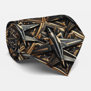 Masculine Black and Gold Aeroplane Jet Tie