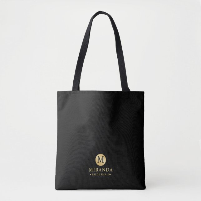 Masculine Black and Gold Personalised Bridesmaid Tote Bag (Front)