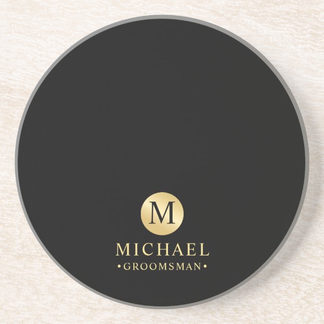 Masculine Black and Gold Personalised Groomsmen Coaster (Front)