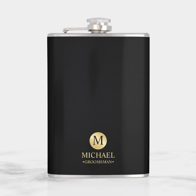 Masculine Black and Gold Personalised Groomsmen Hip Flask (Creator Uploaded)