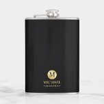 Masculine Black and Gold Personalised Groomsmen Hip Flask<br><div class="desc">Add a personal touch to your wedding with personalised groomsmen flask. This flask features white monogram in gold circle element with name and title in gold professional font style on black background. Also perfect for best man, father of the bride and more. Please Note : The foil details are simulated...</div>