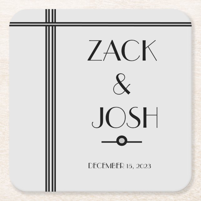 Masculine Black and Grey WEDDING  Square Paper Coaster (Front)
