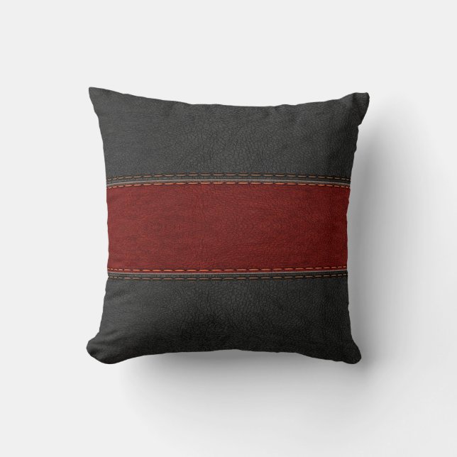 Masculine Black And Red Leather Cushion (Front)