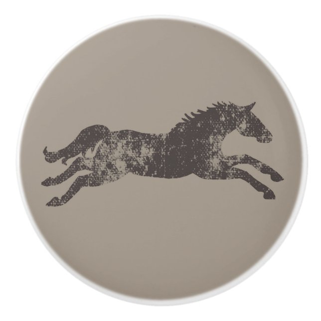 Masculine Black and Tan Classic Equestrian Horses Ceramic Knob (Front)