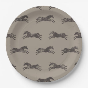 Masculine Black and Tan Classic Equestrian Horses Paper Plate