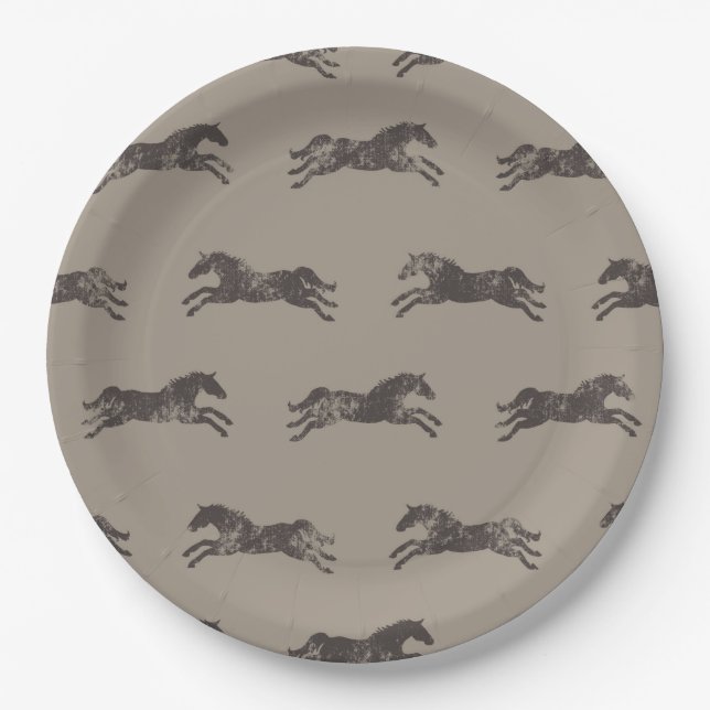 Masculine Black and Tan Classic Equestrian Horses Paper Plate (Front)