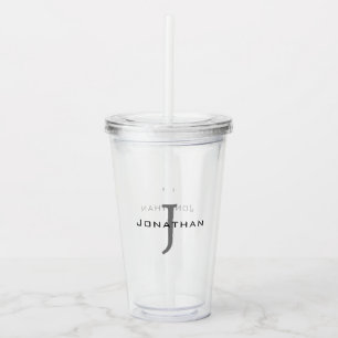 Masculine Black and White  Initial + Name Monogram Acrylic Tumbler