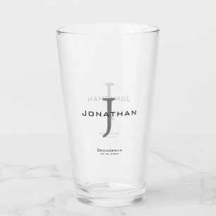 Masculine Black and White  Initial + Name Monogram Glass