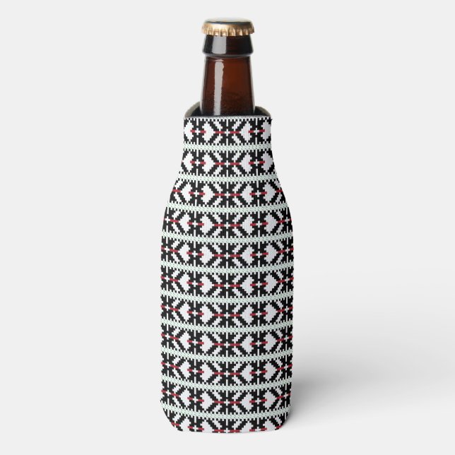 Masculine Black and white Latvian tribal folk art Bottle Cooler (Bottle Front)
