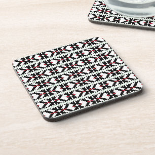 Masculine Black and white Latvian tribal folk art Coaster