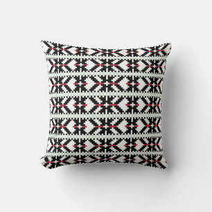 Masculine Black and white Latvian tribal folk art Cushion