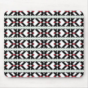 Masculine Black and white Latvian tribal folk art Mouse Mat