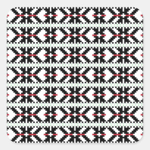 Masculine Black and white Latvian tribal folk art Square Sticker