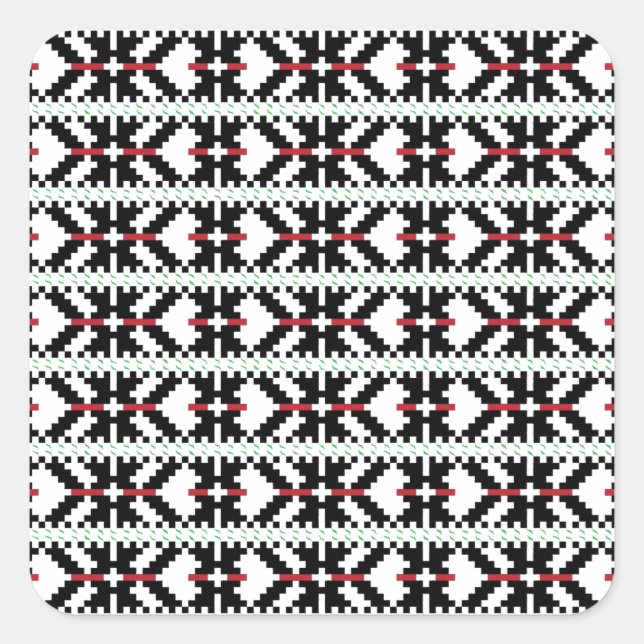 Masculine Black and white Latvian tribal folk art Square Sticker (Front)