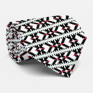 Masculine Black and white Latvian tribal folk art Tie