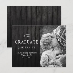 Masculine Black Barn Wood Photo Graduation Invitation
