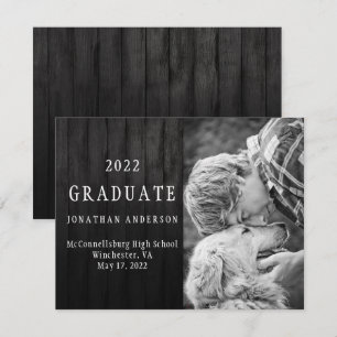 Masculine Black Barn Wood Photo Graduation Invitation