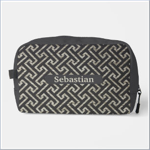 Masculine Black Beige Maze Pattern Dopp Kit