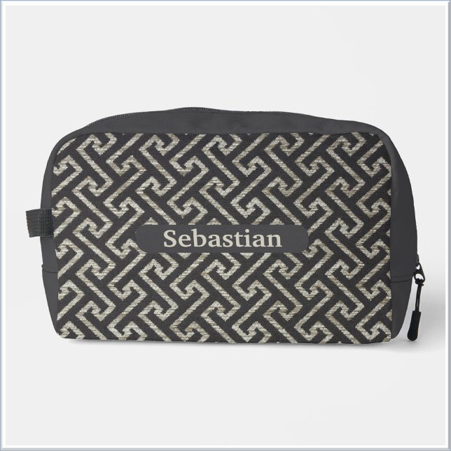 Masculine Black Beige Maze Pattern Dopp Kit (Creator Uploaded)