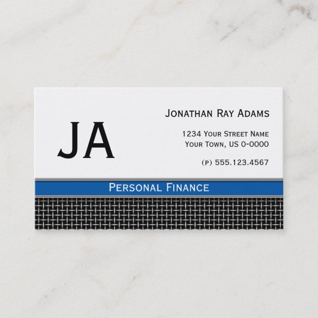Masculine Black Blue and Silver Metal Weave Business Card (Front)