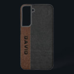 Masculine Black & Brown Vintage Leather Samsung Galaxy Case<br><div class="desc">Elegant masculine black and brown stitched vintage faux leather look with customisable monogram.</div>