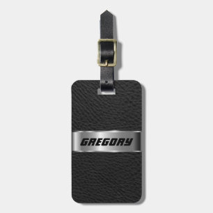 Masculine Black Faux Leather & Silver Look 3 Luggage Tag