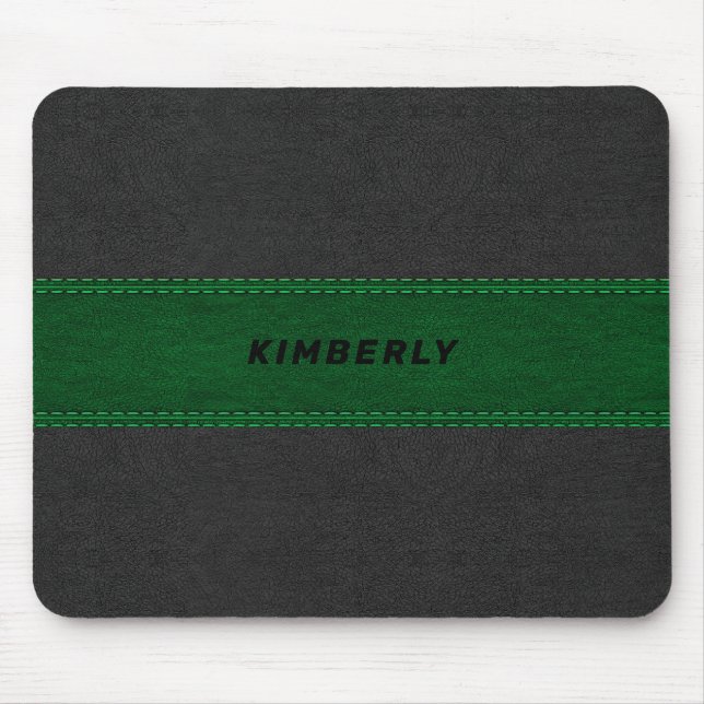 Masculine Black & Green Leather Mouse Mat (Front)
