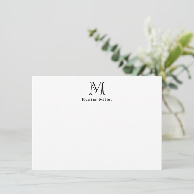 Masculine Black Initial Monogram and Name Flat Card (Standing Front)