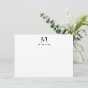 Masculine Black Initial Monogram & Name Flat Note