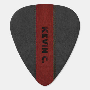 Masculine Black & Red Stitched Leather Stripes Plectrum
