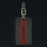 Masculine Black & Red Vintage Leather Print Luggage Tag<br><div class="desc">Image of elegant black and red vintage stitched leather stripes customisable text template.
Simple masculine design.</div>