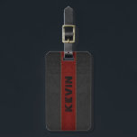 Masculine Black & Red Vintage Leather Print Luggage Tag<br><div class="desc">Image of elegant black and red vintage stitched leather stripes customisable text template.
Simple masculine design.</div>
