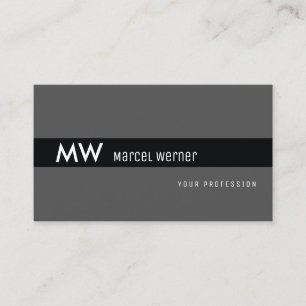 masculine black stripe monogrammed on dark grey business card