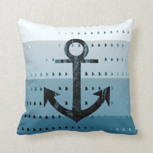 Masculine Blue Anchor Nautical Pattern Design Cushion