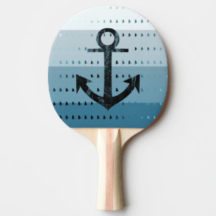 Masculine Blue Anchor Nautical Pattern Design Ping Pong Paddle