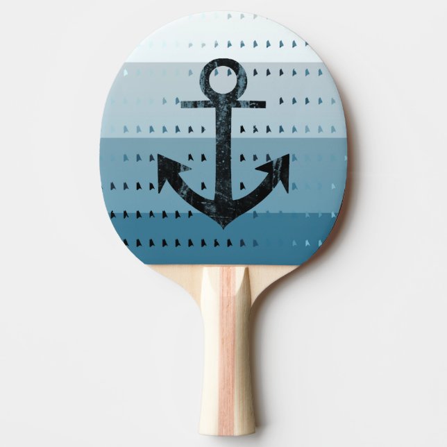 Masculine Blue Anchor Nautical Pattern Design Ping Pong Paddle (Front)