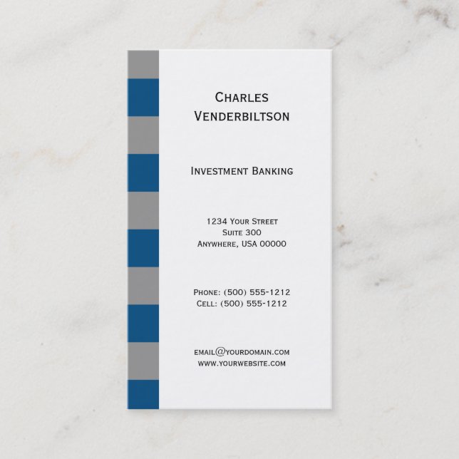 Masculine Blue and Grey Squares Business Card (Front)