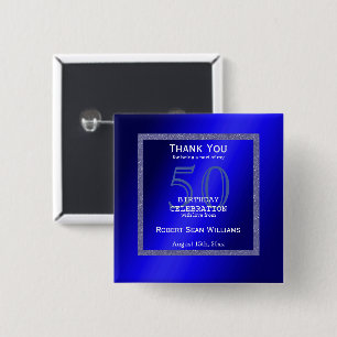 Masculine Blue & Glitter Frame 50th Birthday   15 Cm Square Badge